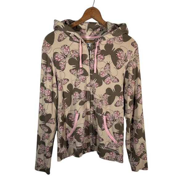 VTG Y2K Butterfly Zip Up Hoodie Size Large All Over Print Fairy Whimsigoth - Picture 1 of 8